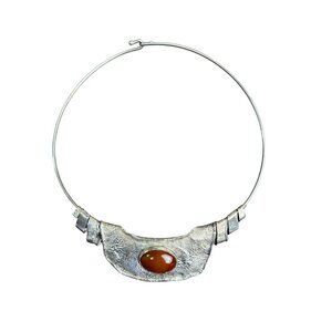 Sterling Silver Womens Handmade Necklace With Carnelian Stone Pendant Adjustable